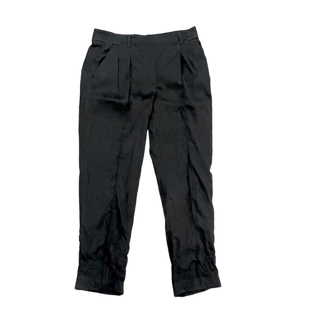 Vince Women’s Linen Blend Pants Size 6 Pull On Black Pleated Pockets